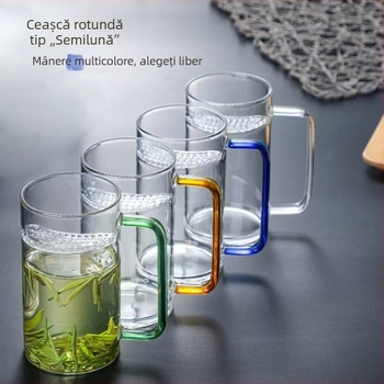 Pahar din sticlă borosilicat înaltă, formă pătrată cu semilună, gros, pentru ceai verde, separator de ceai, pentru uz casnic