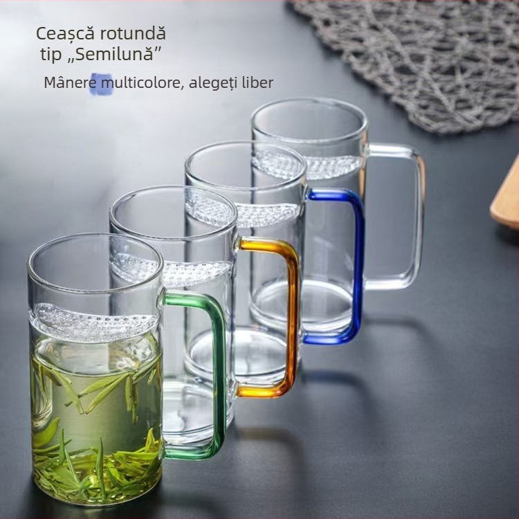 Pahar din sticlă borosilicat înaltă, formă pătrată cu semilună, gros, pentru ceai verde, separator de ceai, pentru uz casnic