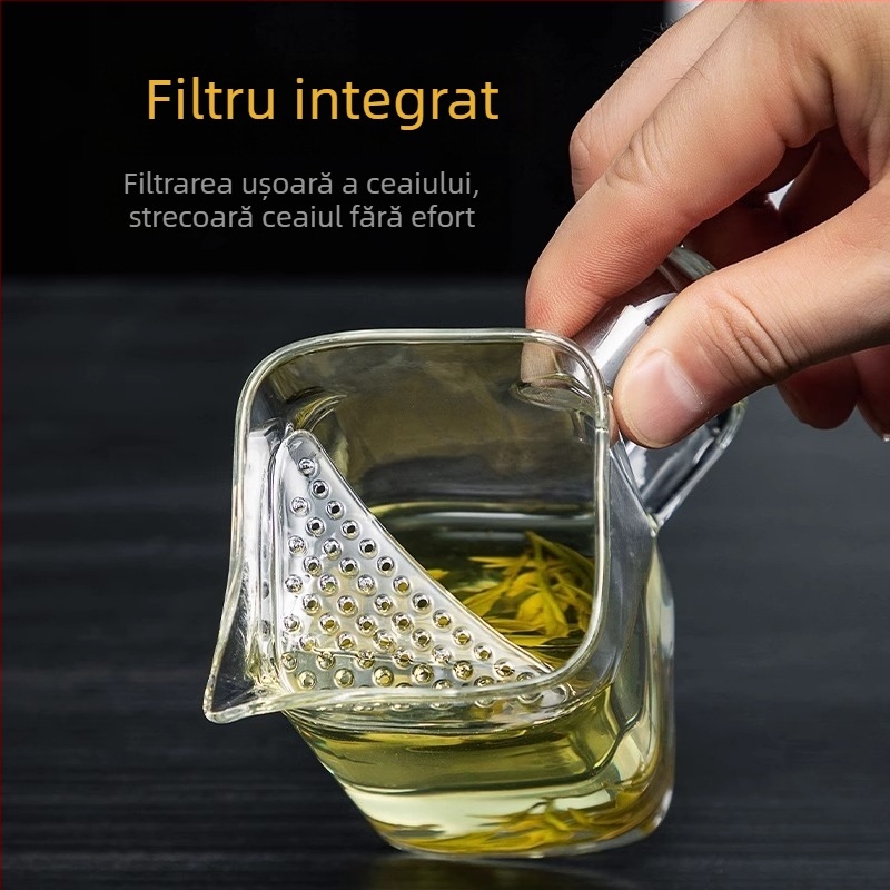 Pahar din sticlă borosilicat înaltă, formă pătrată cu semilună, gros, pentru ceai verde, separator de ceai, pentru uz casnic