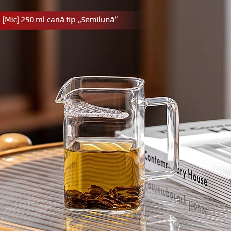 Pahar din sticlă borosilicat înaltă, formă pătrată cu semilună, gros, pentru ceai verde, separator de ceai, pentru uz casnic