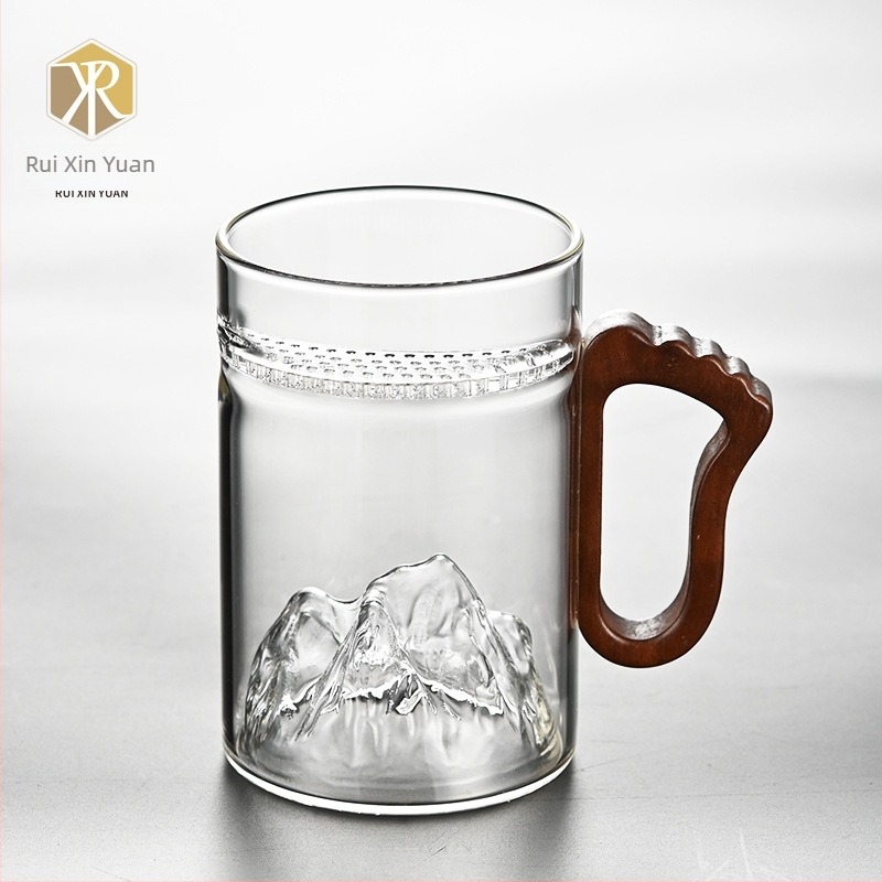 Pahar din sticlă borosilicat înaltă, formă pătrată cu semilună, gros, pentru ceai verde, separator de ceai, pentru uz casnic