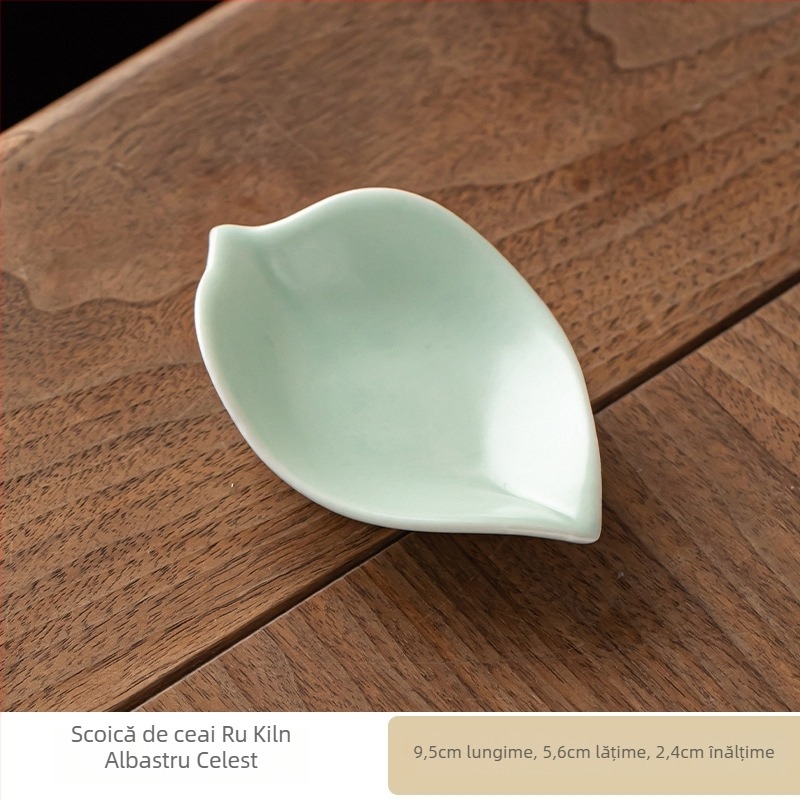 Lingură de ceai ceramică, lucrată manual, în nuanțe de albastru cerului și galben, design proaspăt și minimalist, lingură de ceai monocromă, instrument unic pentru ceremonia ceaiului