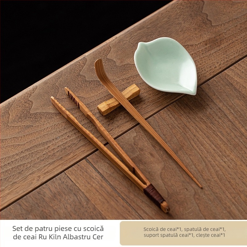 Lingură de ceai ceramică, lucrată manual, în nuanțe de albastru cerului și galben, design proaspăt și minimalist, lingură de ceai monocromă, instrument unic pentru ceremonia ceaiului