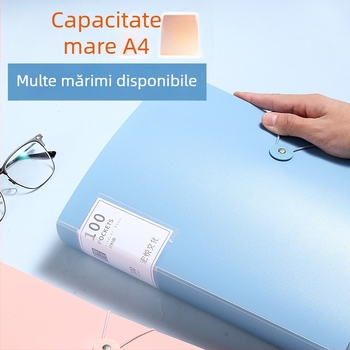 Mapă A4 transparentă cu clapetă, organizator colorat de fișiere pentru elevi, design întărit.
