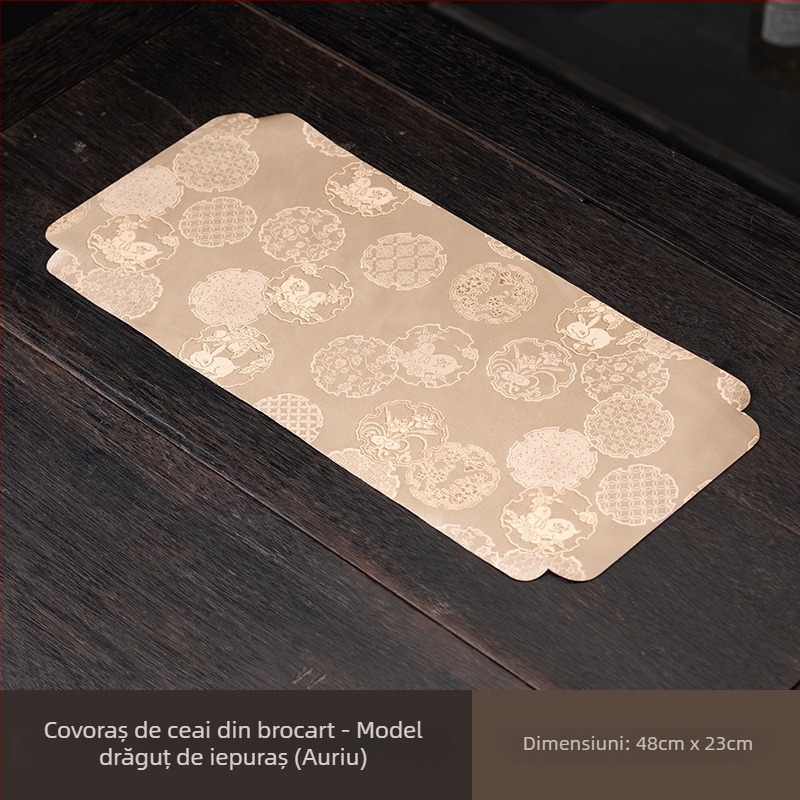 Covoraș de ceai impermeabil cu motif brocart și iepure, pentru cameră de ceai, spațiu pentru ceainic și masă, mic set de ceai, stil proaspăt
