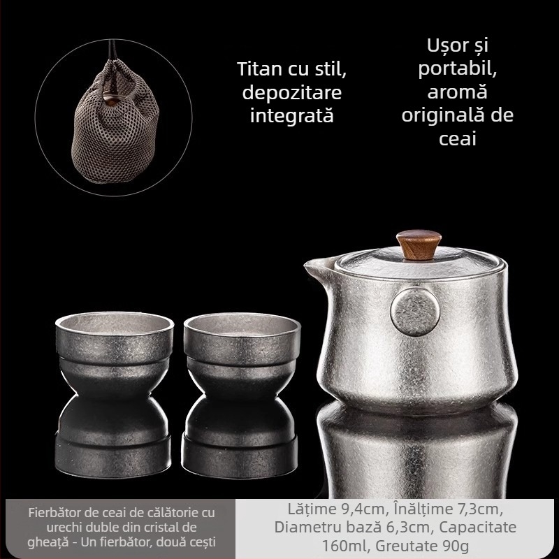 Rongshantang Set de ceai din titan pur pentru călătorii, ceainic și ceașcă portabile pentru o singură persoană