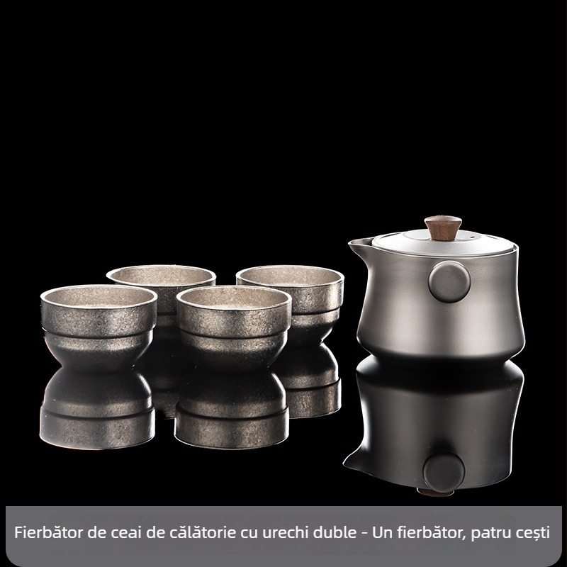 Rongshantang Set de ceai din titan pur pentru călătorii, ceainic și ceașcă portabile pentru o singură persoană