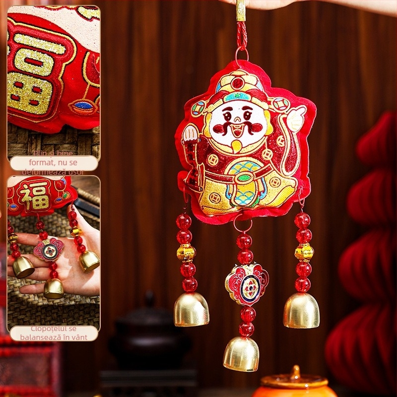 Pandantiv clopoțel de vânt pentru decorul casei, Anul Calului, decor festiv pentru Anul Nou Chinezesc, cu motivul dansului leilor și talisman norocos