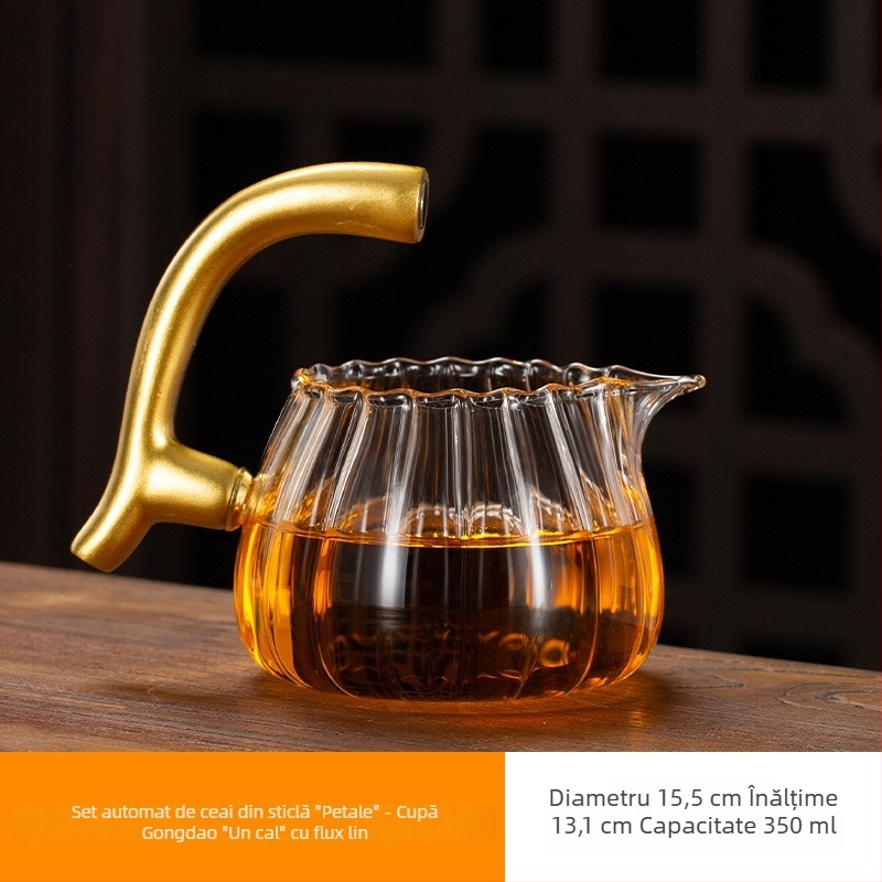 Set de ceai Kung Fu din sticlă cu ceainic, accesorii pentru ceremonia ceaiului, tavă pentru separarea apei de ceai, suport din bambus, pentru 6 persoane, stil nou chinezesc
