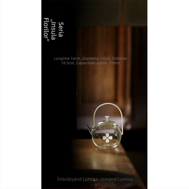 Ceainic din sticlă borosilicat de înaltă rezistență, cu mâner de ridicare – set Gongfu de ceai verde, cu ceainic de servire, cană de distribuție și cești de degustare