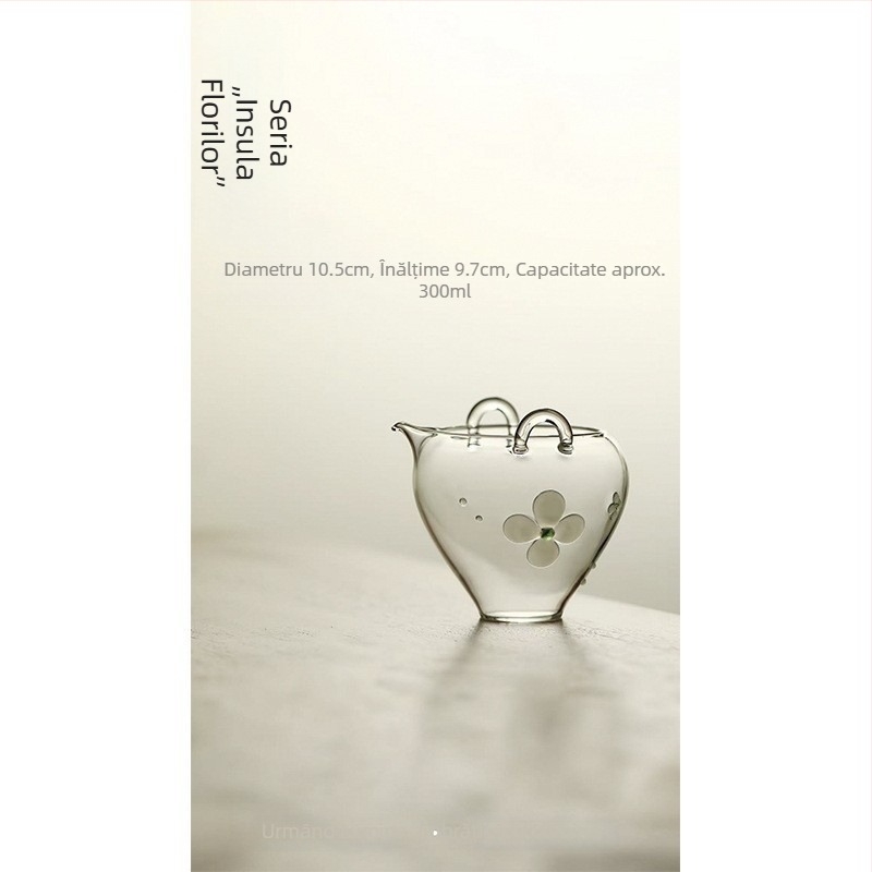 Ceainic din sticlă borosilicat de înaltă rezistență, cu mâner de ridicare – set Gongfu de ceai verde, cu ceainic de servire, cană de distribuție și cești de degustare