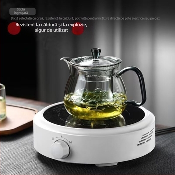 Ceainic din sticlă borosilicată pentru ceai verde, uz casnic, stil japonez cu ceai cu flori, rezistent la temperaturi înalte, pereți groși