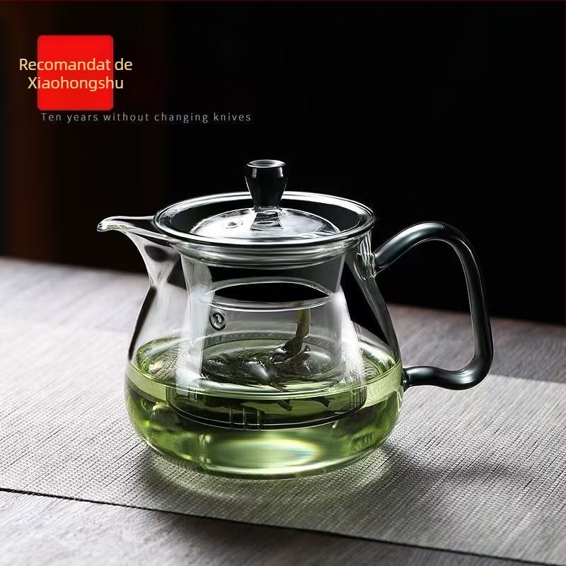 Ceainic din sticlă borosilicată pentru ceai verde, uz casnic, stil japonez cu ceai cu flori, rezistent la temperaturi înalte, pereți groși