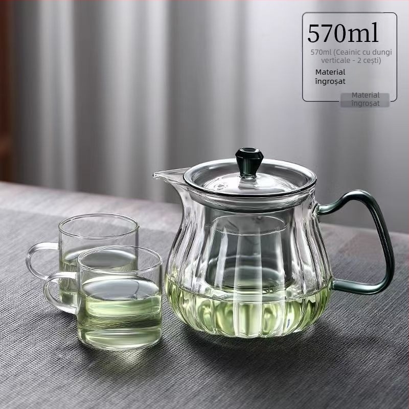 Ceainic din sticlă borosilicată pentru ceai verde, uz casnic, stil japonez cu ceai cu flori, rezistent la temperaturi înalte, pereți groși