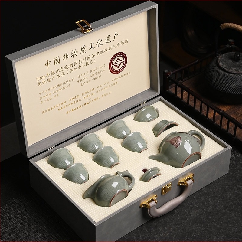 Ge Kiln porțelan Kung Fu set de ceai, 12 piese, cutie cadou, pentru uz casnic, de înaltă clasă, personalizabil