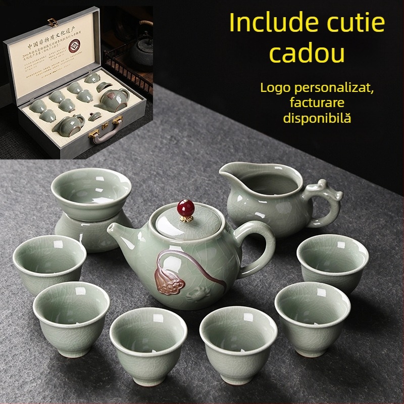Ge Kiln porțelan Kung Fu set de ceai, 12 piese, cutie cadou, pentru uz casnic, de înaltă clasă, personalizabil