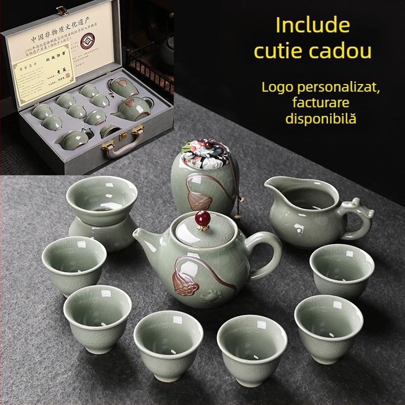 Ge Kiln porțelan Kung Fu set de ceai, 12 piese, cutie cadou, pentru uz casnic, de înaltă clasă, personalizabil