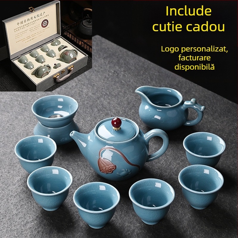 Ge Kiln porțelan Kung Fu set de ceai, 12 piese, cutie cadou, pentru uz casnic, de înaltă clasă, personalizabil