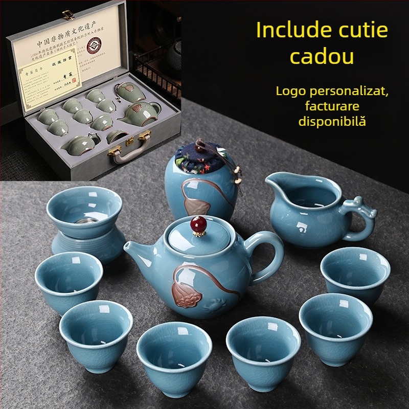 Ge Kiln porțelan Kung Fu set de ceai, 12 piese, cutie cadou, pentru uz casnic, de înaltă clasă, personalizabil