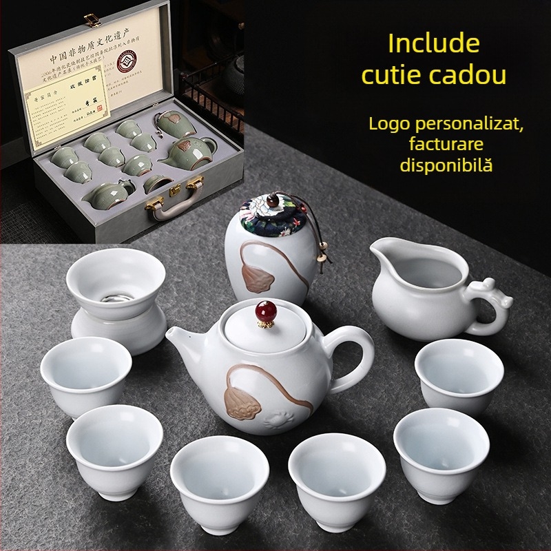 Ge Kiln porțelan Kung Fu set de ceai, 12 piese, cutie cadou, pentru uz casnic, de înaltă clasă, personalizabil