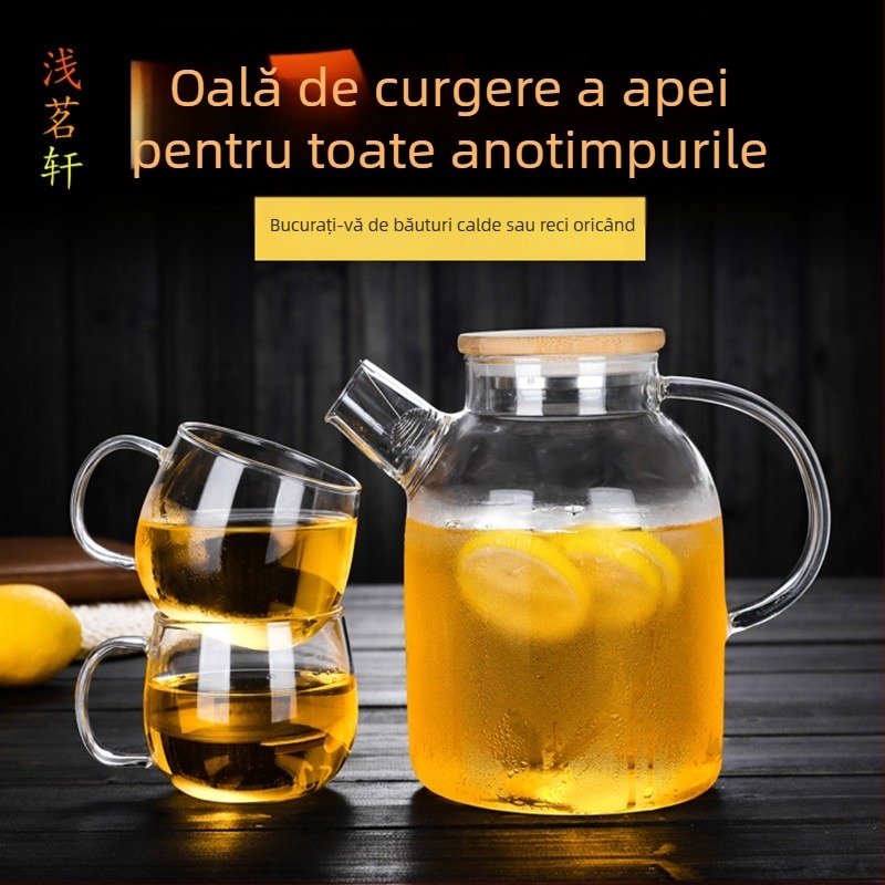 Ceainic din sticlă borosilicată pentru apă rece – rezistent la căldură, robust la explozii pentru sucuri și ceai cu flori, capacitate mare