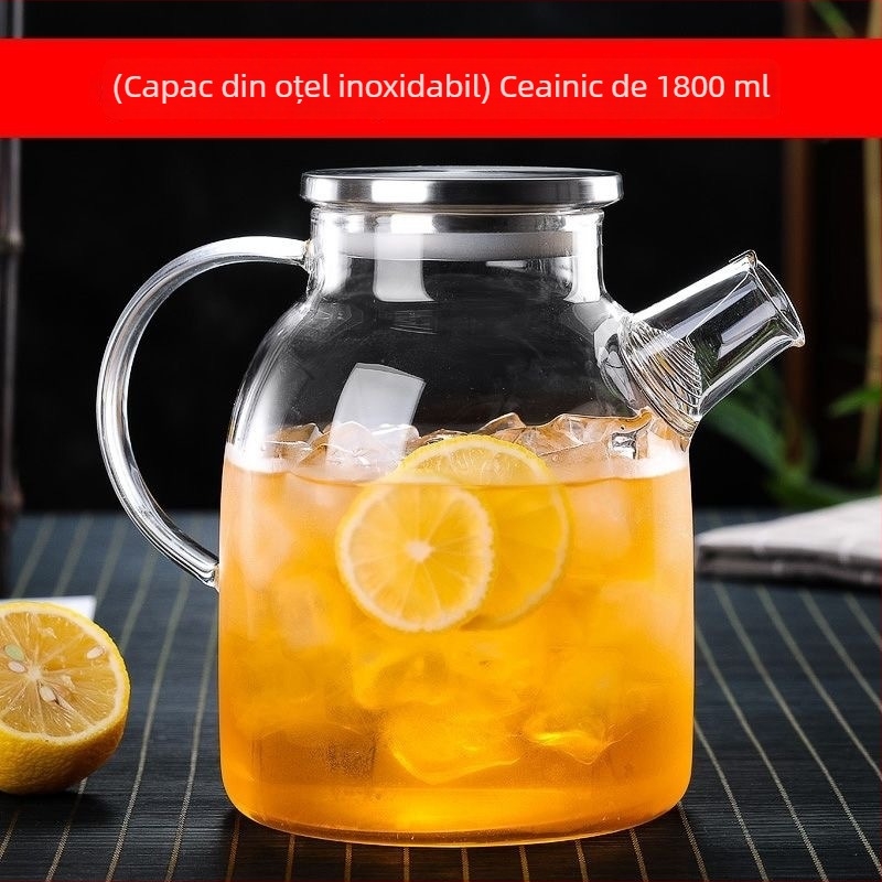 Ceainic din sticlă borosilicată pentru apă rece – rezistent la căldură, robust la explozii pentru sucuri și ceai cu flori, capacitate mare