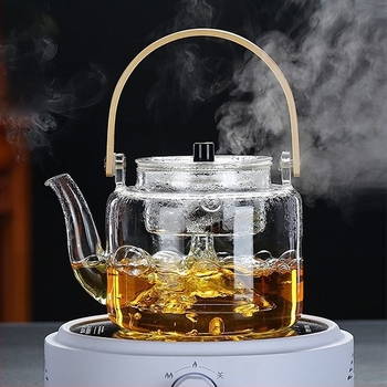 Ceainic cu mâner de bambus, sticlă borosilicat, pentru fierbere pe foc deschis, infuzie de ceai cu flori, uz casnic