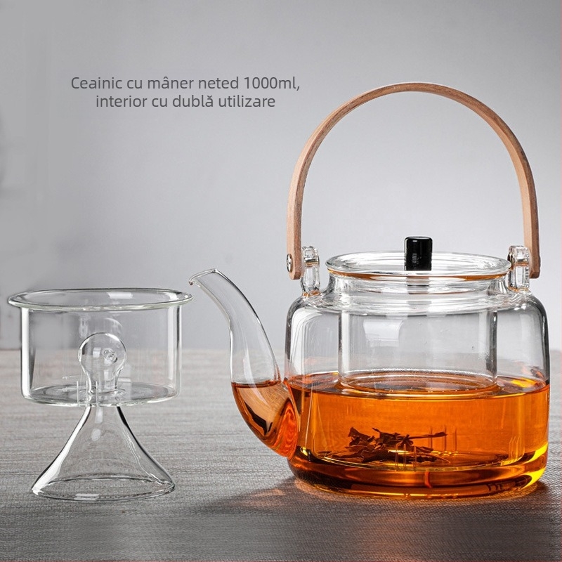 Ceainic cu mâner de bambus, sticlă borosilicat, pentru fierbere pe foc deschis, infuzie de ceai cu flori, uz casnic