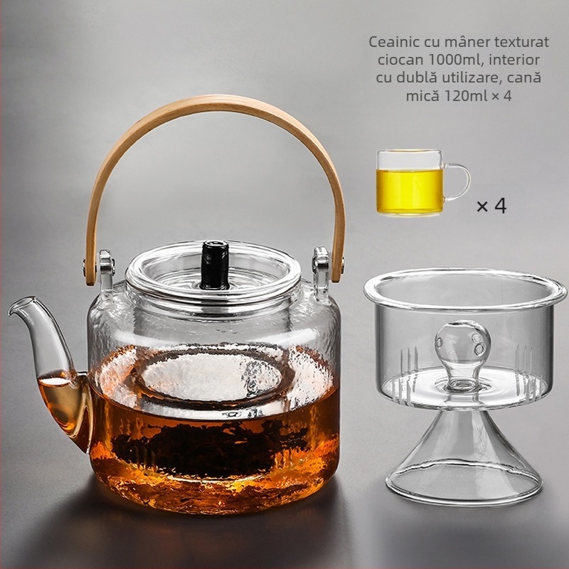 Ceainic cu mâner de bambus, sticlă borosilicat, pentru fierbere pe foc deschis, infuzie de ceai cu flori, uz casnic