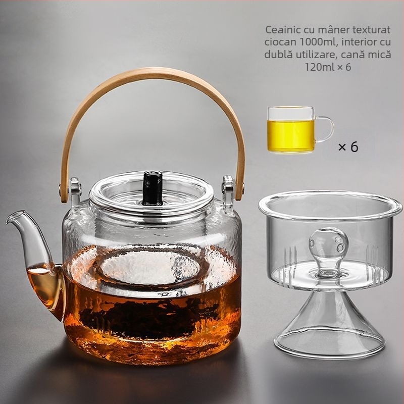 Ceainic cu mâner de bambus, sticlă borosilicat, pentru fierbere pe foc deschis, infuzie de ceai cu flori, uz casnic