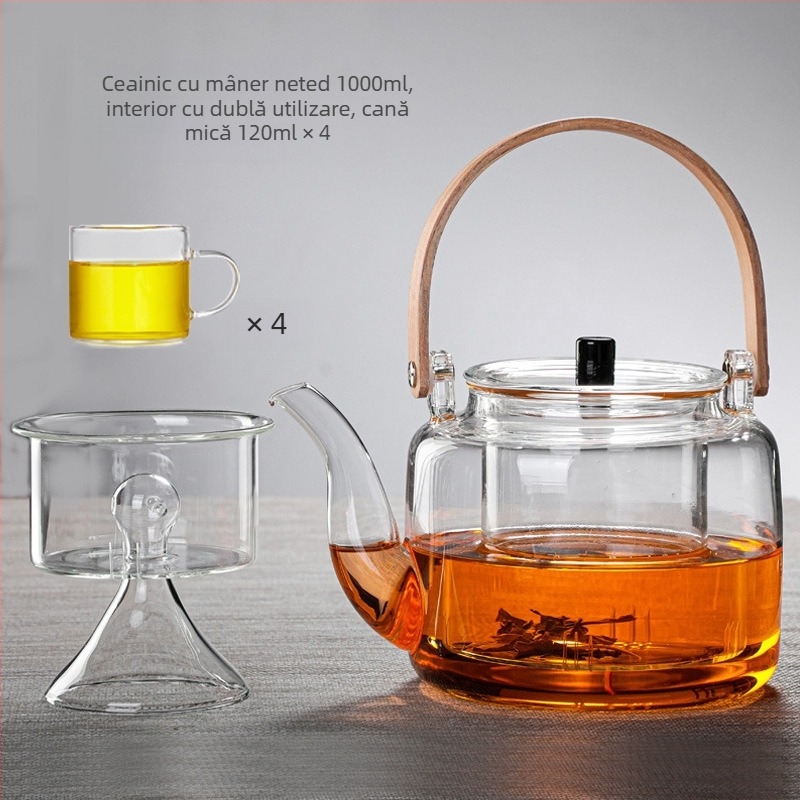 Ceainic cu mâner de bambus, sticlă borosilicat, pentru fierbere pe foc deschis, infuzie de ceai cu flori, uz casnic