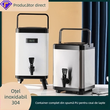 Galeată izolată comercială, pătrată, pentru băuturi, cu pereți dubli, 10 L, din oțel inoxidabil 304, pentru ceai și lapte de soia