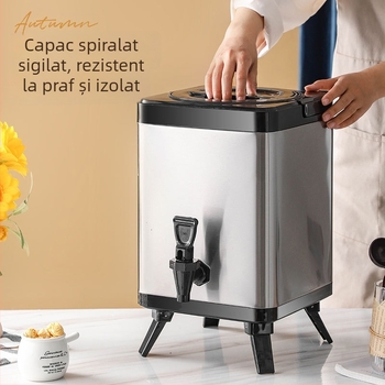 Galeată izolată comercială, pătrată, pentru băuturi, cu pereți dubli, 10 L, din oțel inoxidabil 304, pentru ceai și lapte de soia