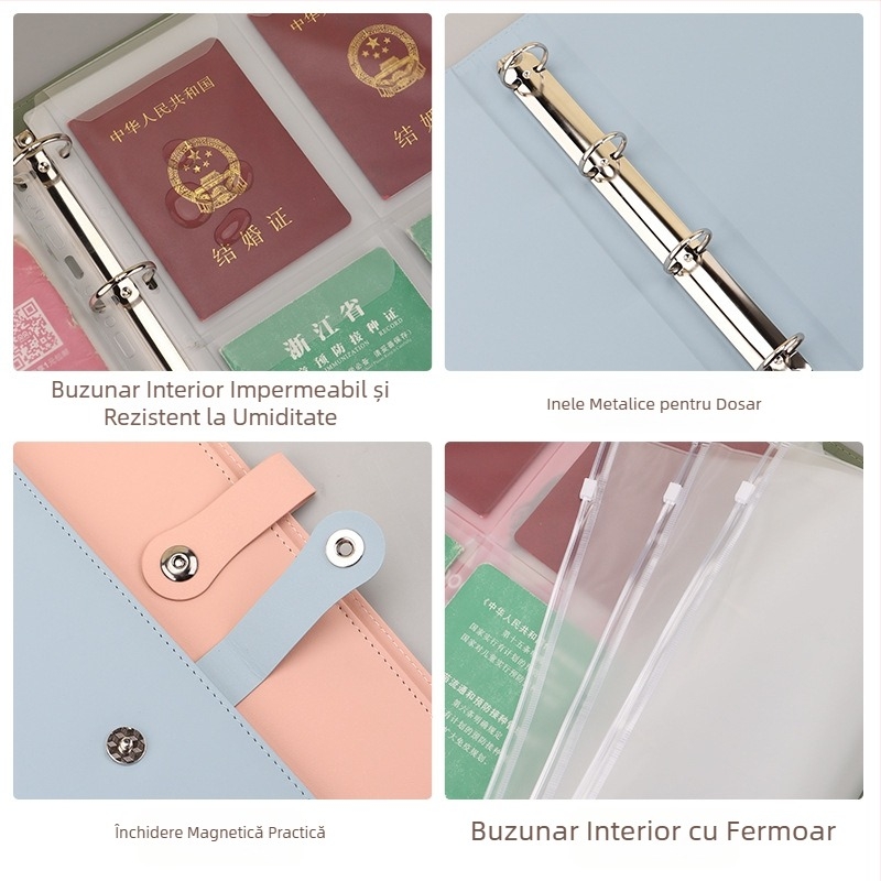 Organizator de documente A4 din piele, cu închidere magnetică — capacitate mare, pentru documente și chitanțe, cu foi detașabile