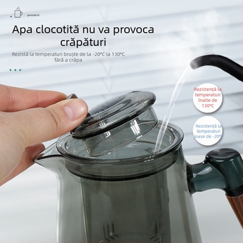Ceainic cu separare apă-ceai, 600 ml, rezistent la temperaturi înalte, mâner din lemn, capacitate mare, ceai de flori