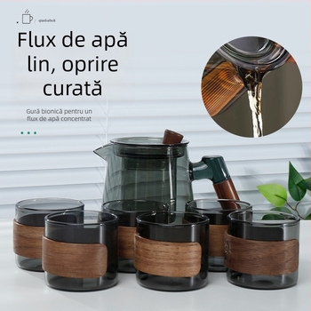 Ceainic cu separare apă-ceai, 600 ml, rezistent la temperaturi înalte, mâner din lemn, capacitate mare, ceai de flori