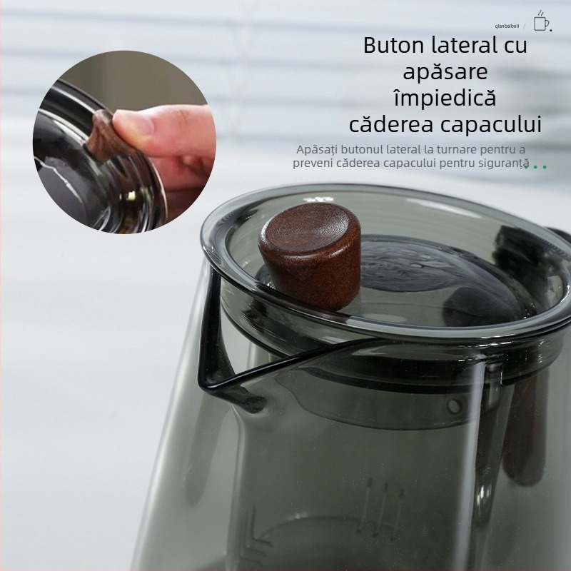 Ceainic cu separare apă-ceai, 600 ml, rezistent la temperaturi înalte, mâner din lemn, capacitate mare, ceai de flori
