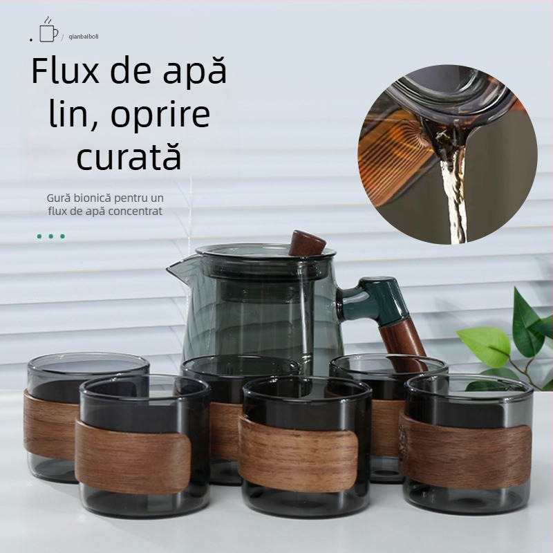 Ceainic cu separare apă-ceai, 600 ml, rezistent la temperaturi înalte, mâner din lemn, capacitate mare, ceai de flori