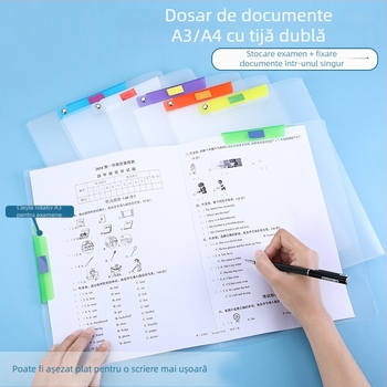 Organizator de documente A3/A4, Transparent, cu brațe duble, pentru elevi – dosar de fișiere rotativ