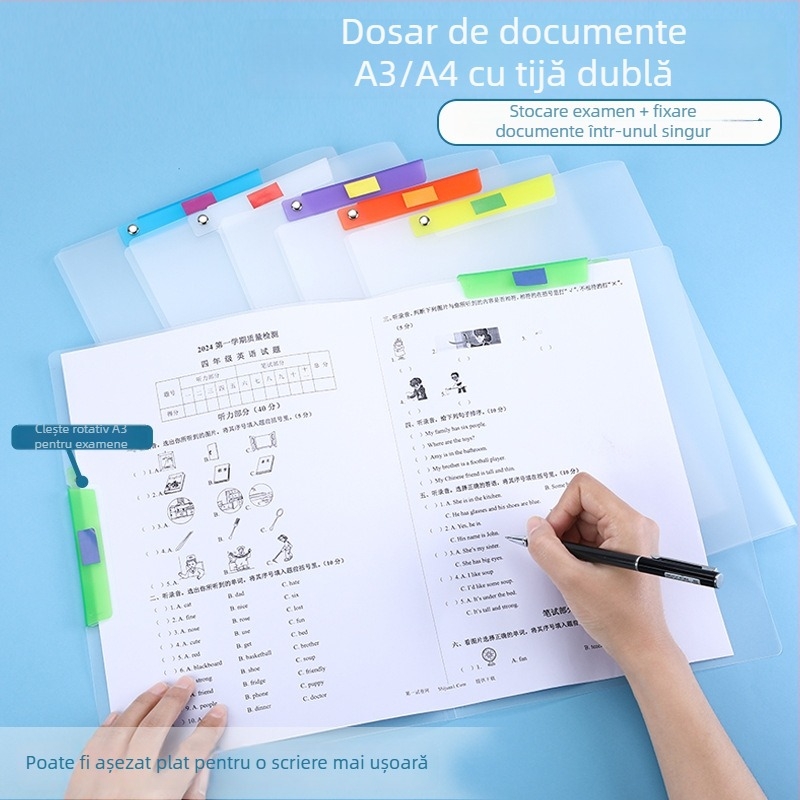 Organizator de documente A3/A4, Transparent, cu brațe duble, pentru elevi – dosar de fișiere rotativ