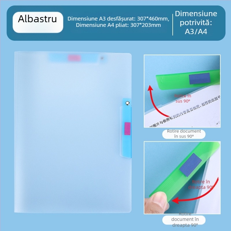 Organizator de documente A3/A4, Transparent, cu brațe duble, pentru elevi – dosar de fișiere rotativ