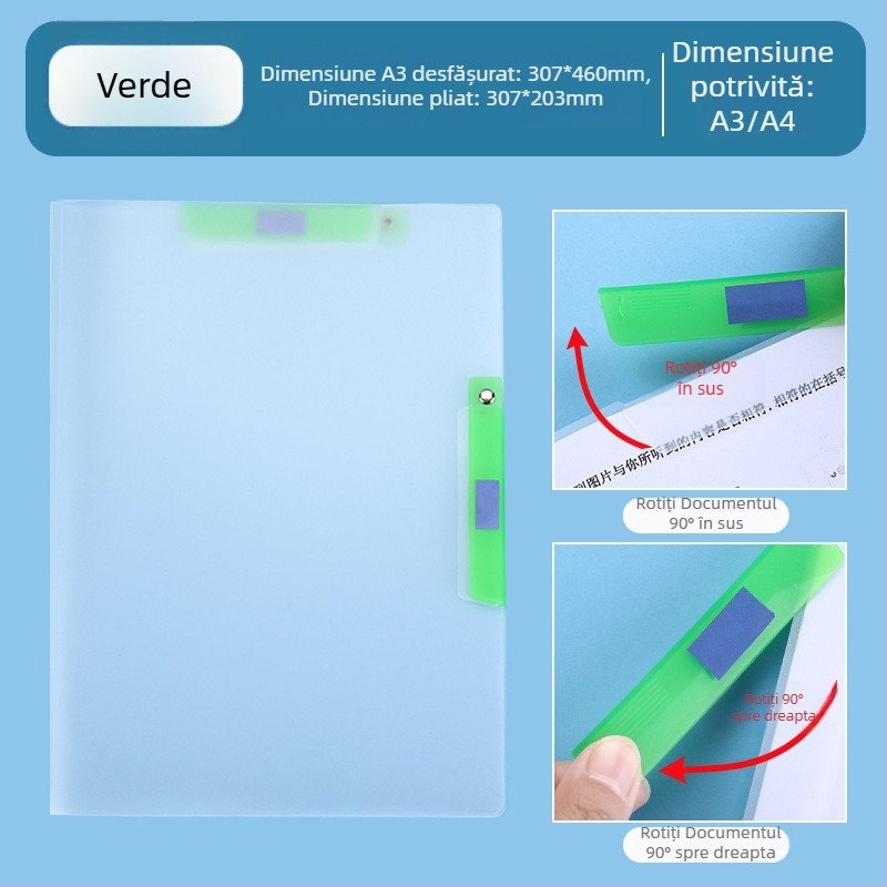 Organizator de documente A3/A4, Transparent, cu brațe duble, pentru elevi – dosar de fișiere rotativ