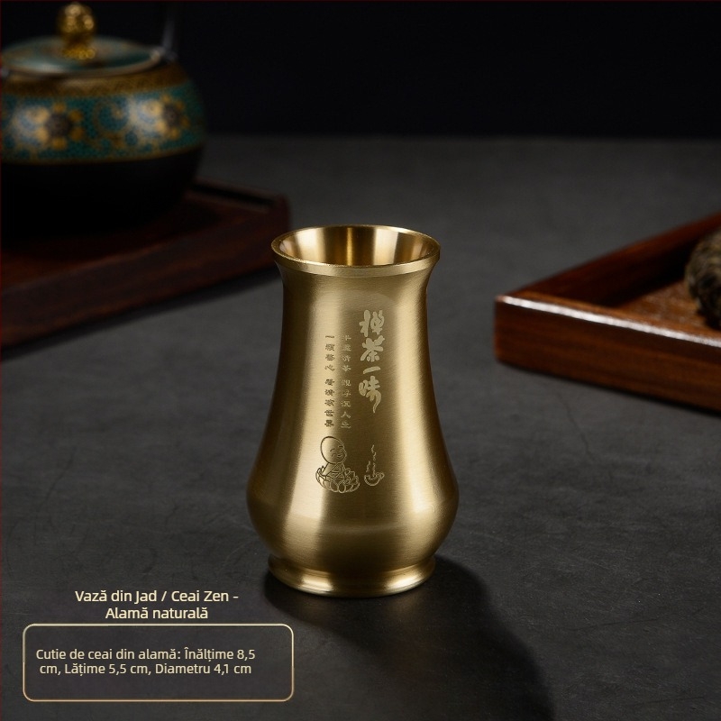 Accesorii Gongfu pentru ceremonia ceaiului – bază pentru tubul de ceai din cupru, Zen japonez gravat