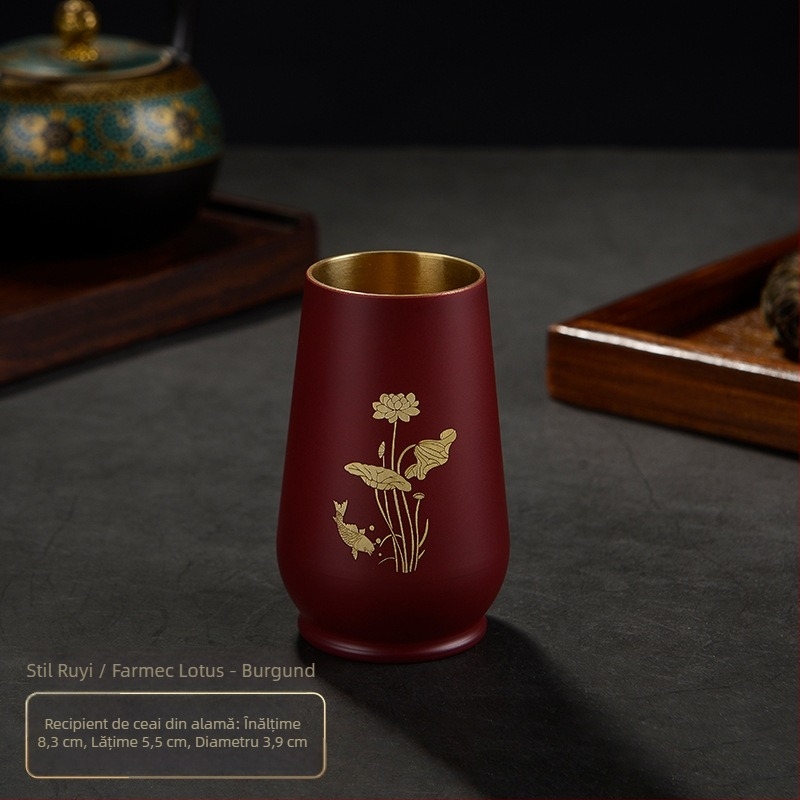 Accesorii Gongfu pentru ceremonia ceaiului – bază pentru tubul de ceai din cupru, Zen japonez gravat