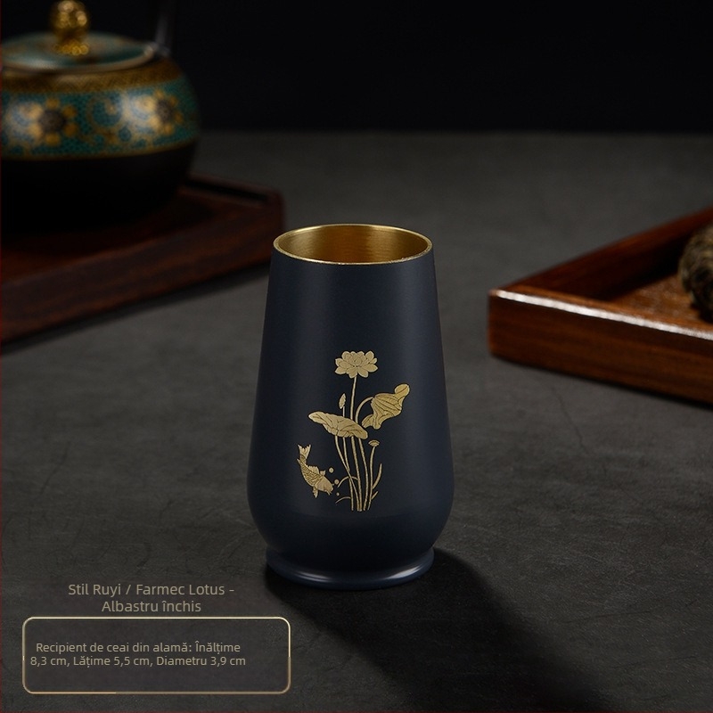 Accesorii Gongfu pentru ceremonia ceaiului – bază pentru tubul de ceai din cupru, Zen japonez gravat