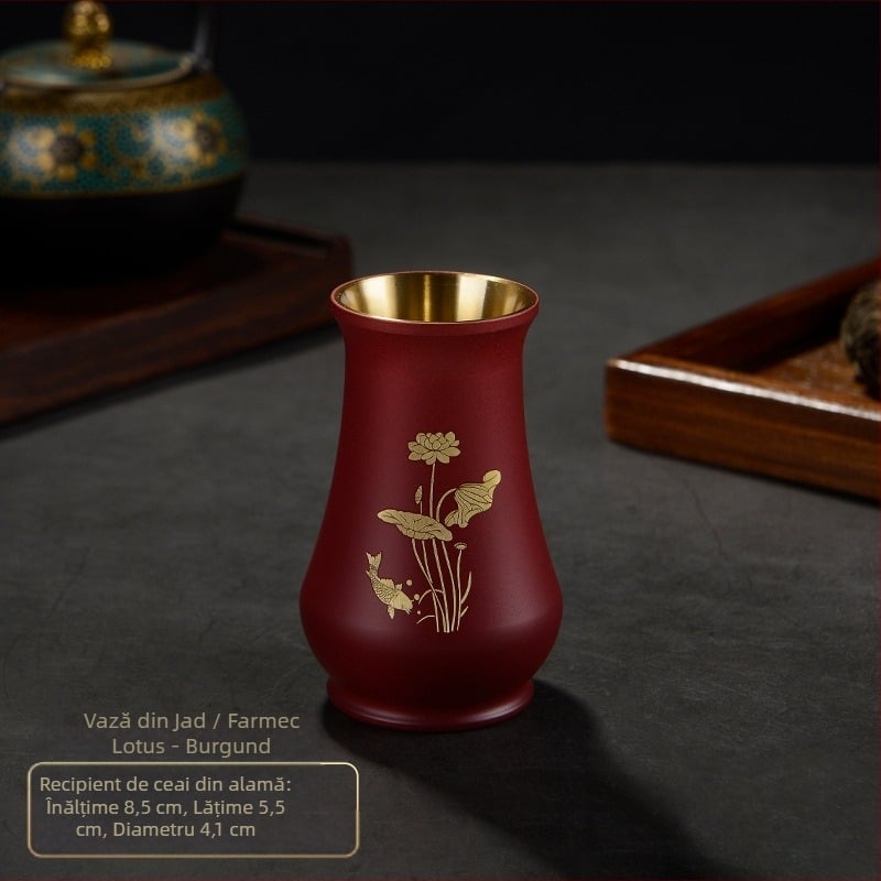 Accesorii Gongfu pentru ceremonia ceaiului – bază pentru tubul de ceai din cupru, Zen japonez gravat