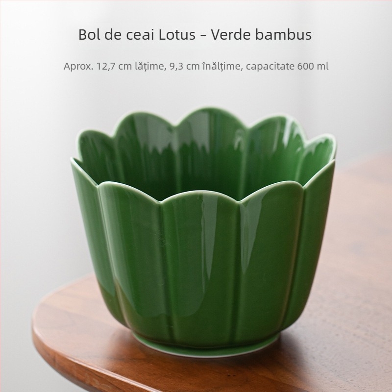 Set ceramic pentru ceremonia ceaiului Jianshui: recipient pentru zațuri de ceai, rinser pentru ceai în cești, bazin de apă, găleată pentru zațuri și farfurie ceramică japoneză pentru fructe