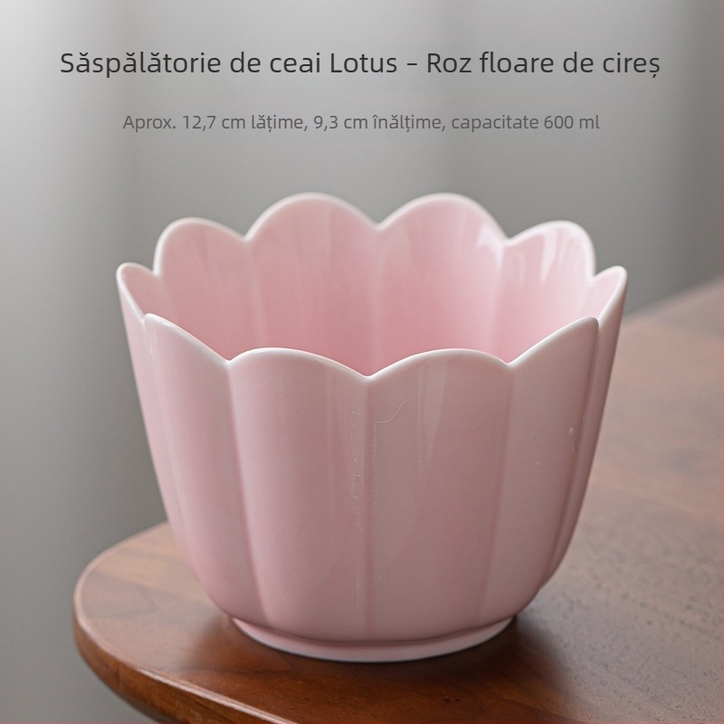 Set ceramic pentru ceremonia ceaiului Jianshui: recipient pentru zațuri de ceai, rinser pentru ceai în cești, bazin de apă, găleată pentru zațuri și farfurie ceramică japoneză pentru fructe