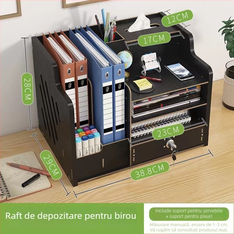 Raft de fișiere din lemn pentru birou, organizator de birou cu 3 niveluri
