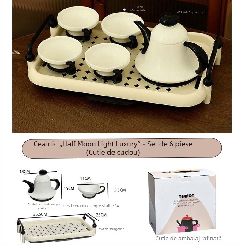 Set ceramic de ceai cu ceainic și căni, cadou pentru nuntă și logodnă, ceai de după-amiază acasă, suvenir de inaugurare a locuinței